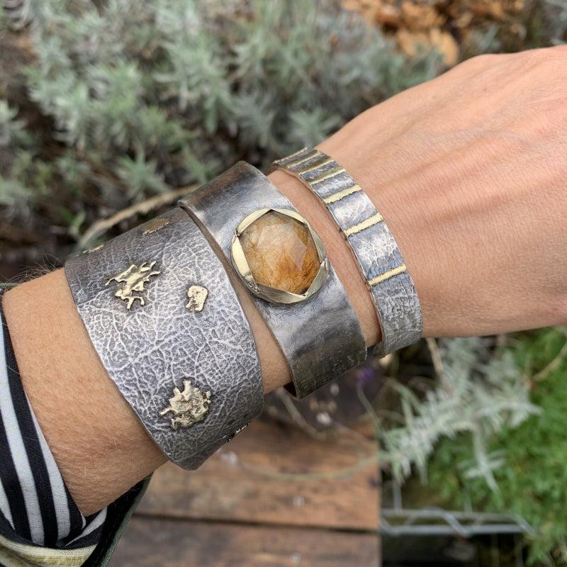Narrow open cuff Simply metals with gold strips