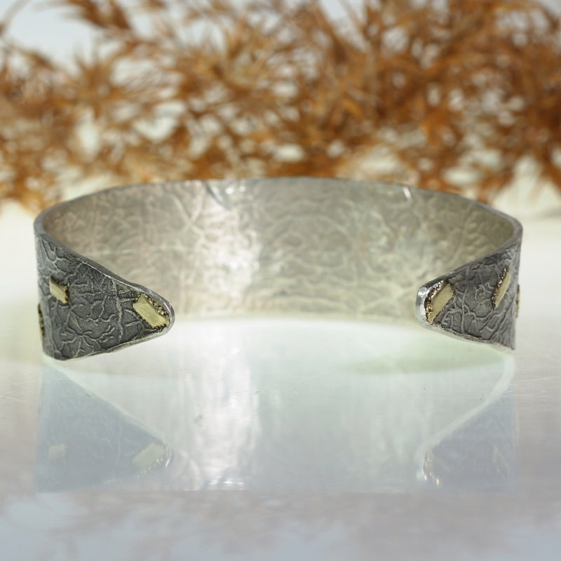 Narrow open cuff Simply metals with gold geometric parts