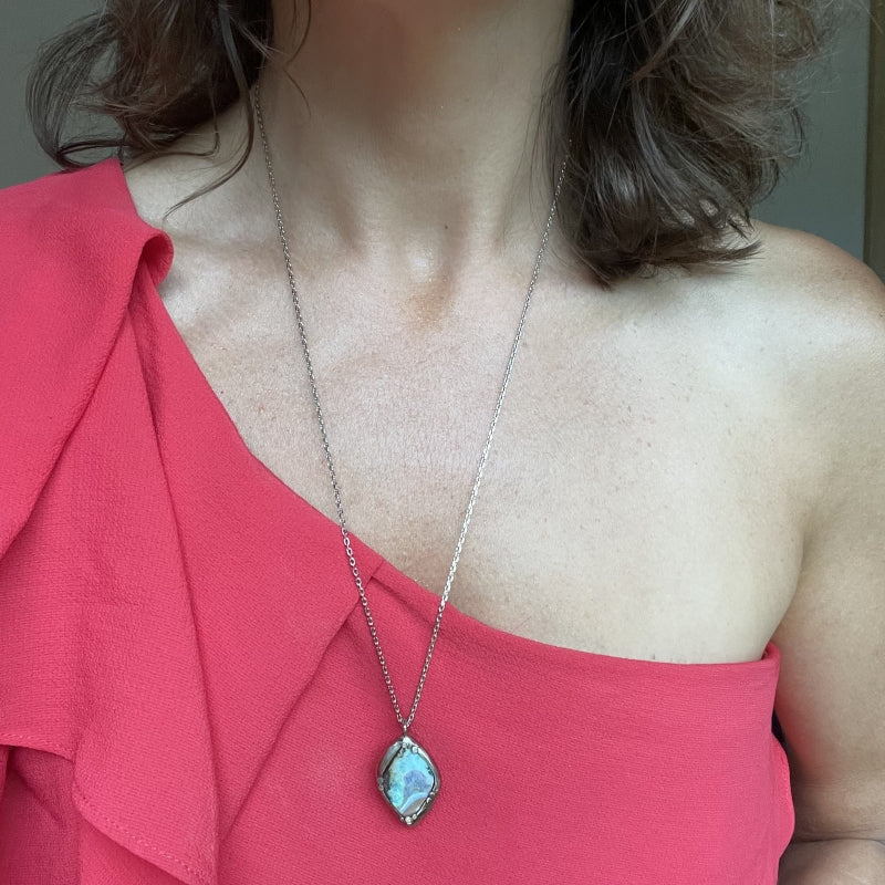 White gold necklace with australian Boulder- opal