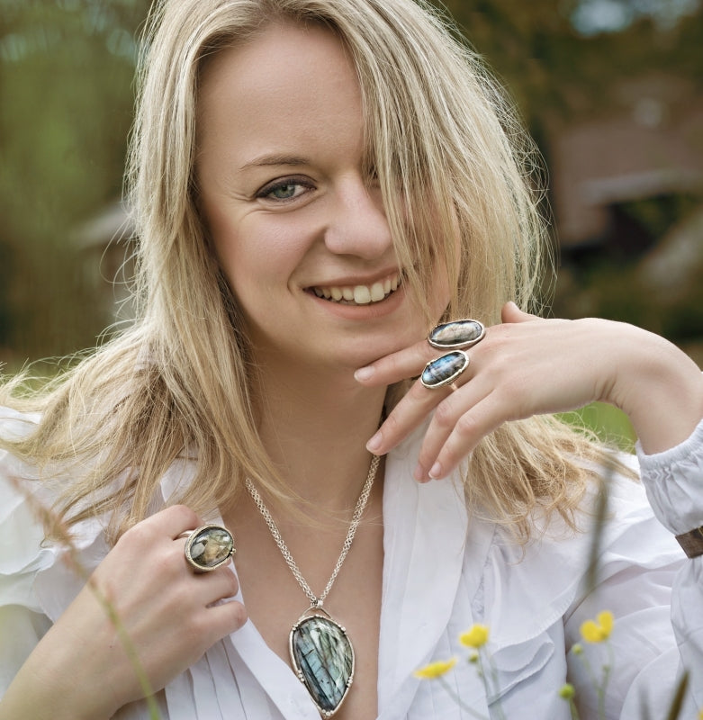Necklace with big green labradorite - pear shape