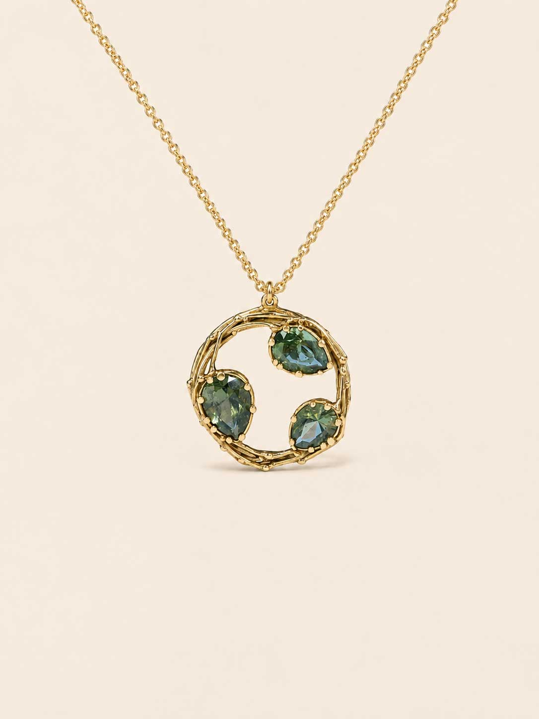 Gold necklace Circle with three luxury moldavites