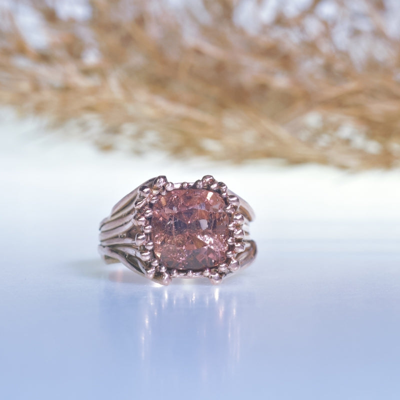 Rose gold Galaxy ring with peach pink tourmaline
