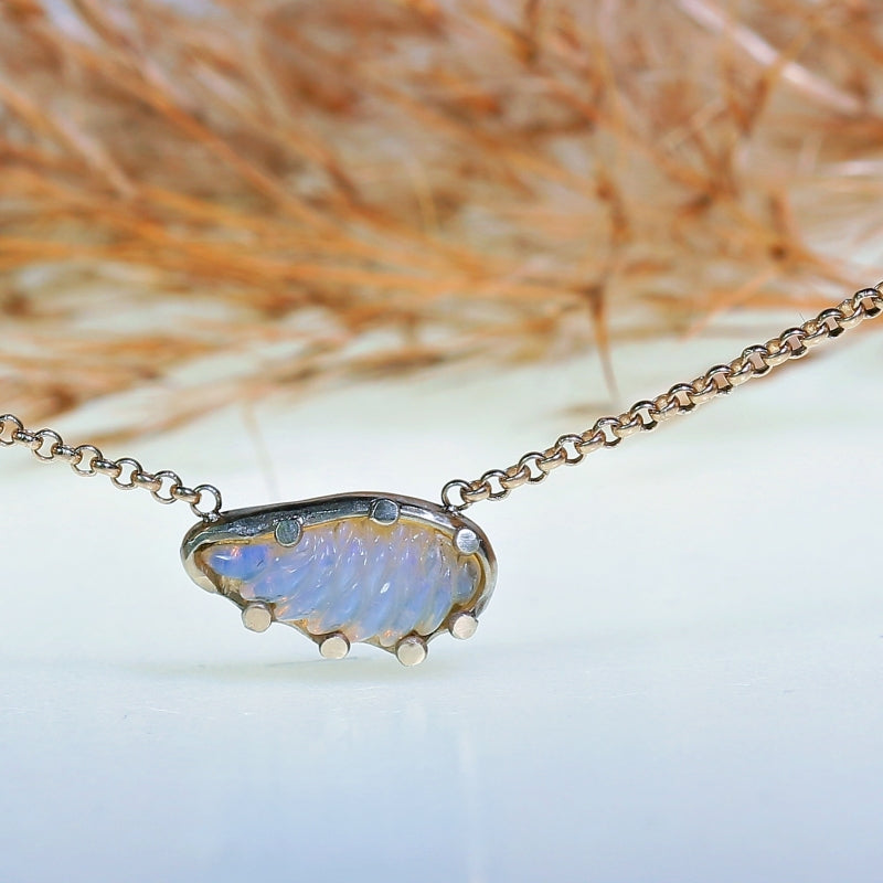 White gold necklace with crystal opal wing