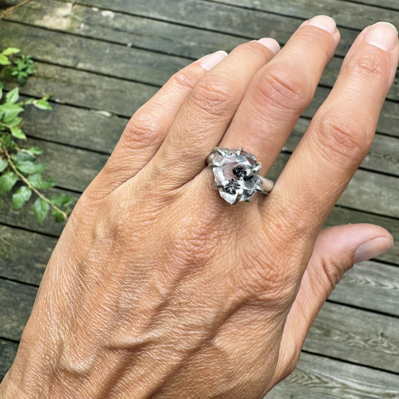 Ring with big Herkimer quartz