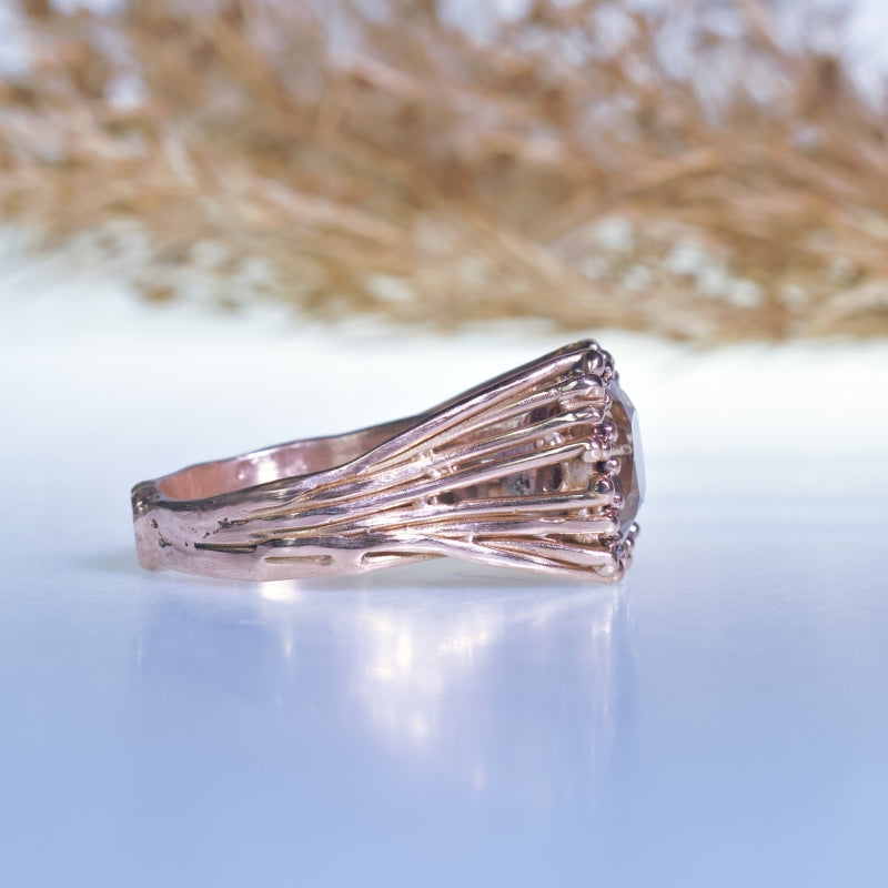 Rose gold Galaxy ring with peach pink tourmaline