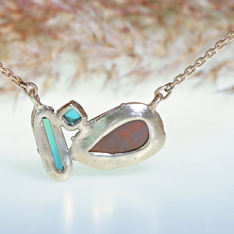 White gold necklace with Boulder opal and tourmalines