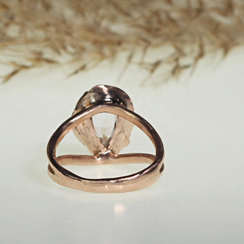 Red gold ring with morganite and double band