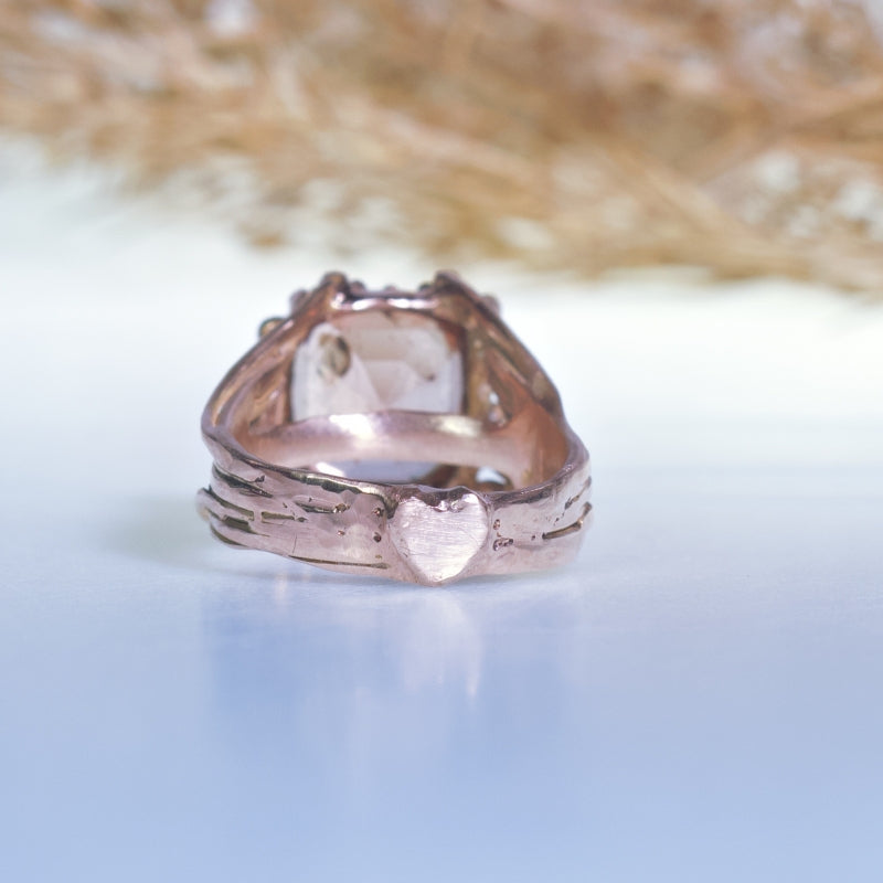 Rose gold Galaxy ring with peach pink tourmaline