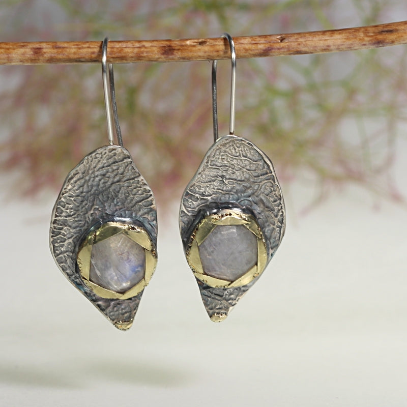 Earrings Drop with rainbow moonstone