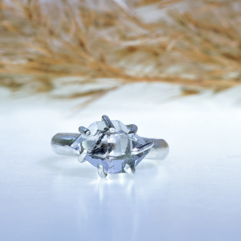 Ring with small Herkimer quartz