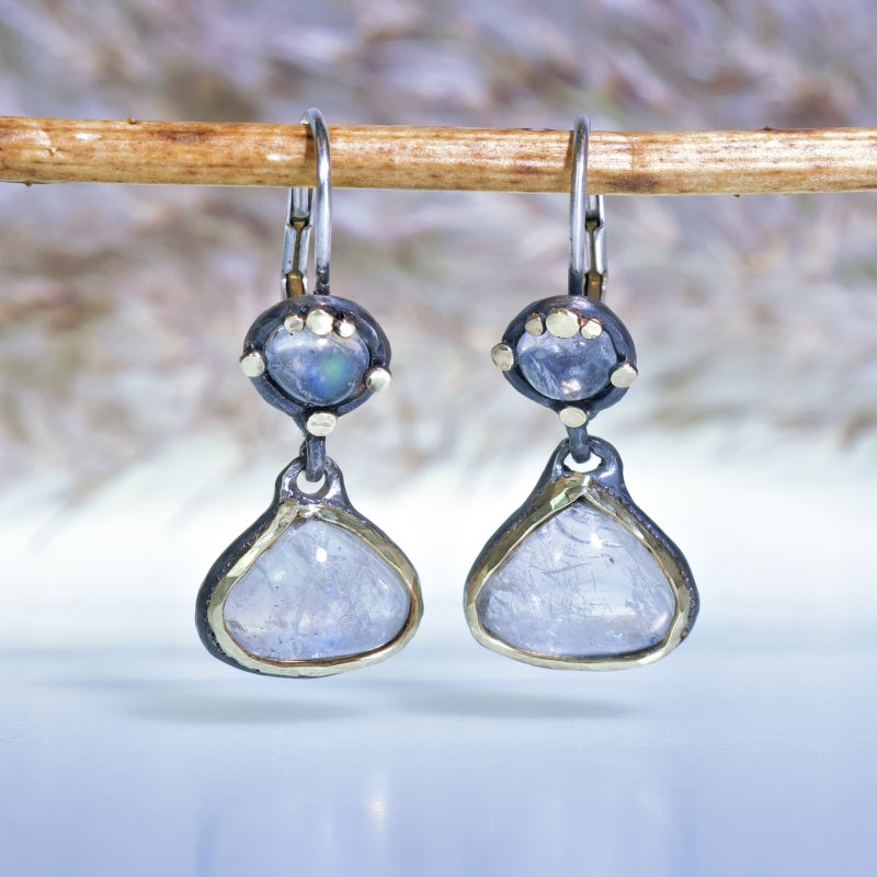 Earrings with rainbow moostone