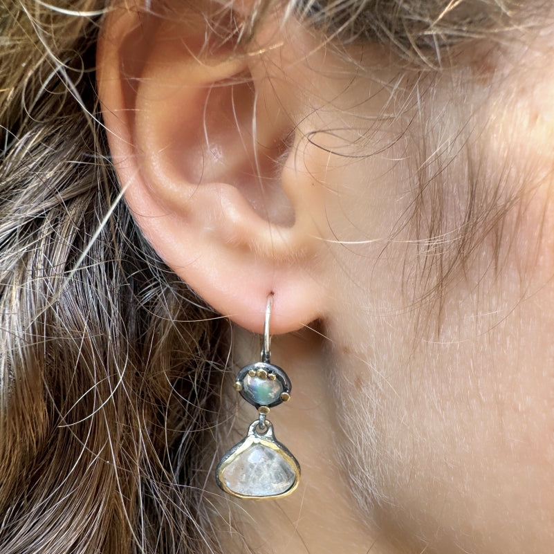 Earrings with rainbow moostone