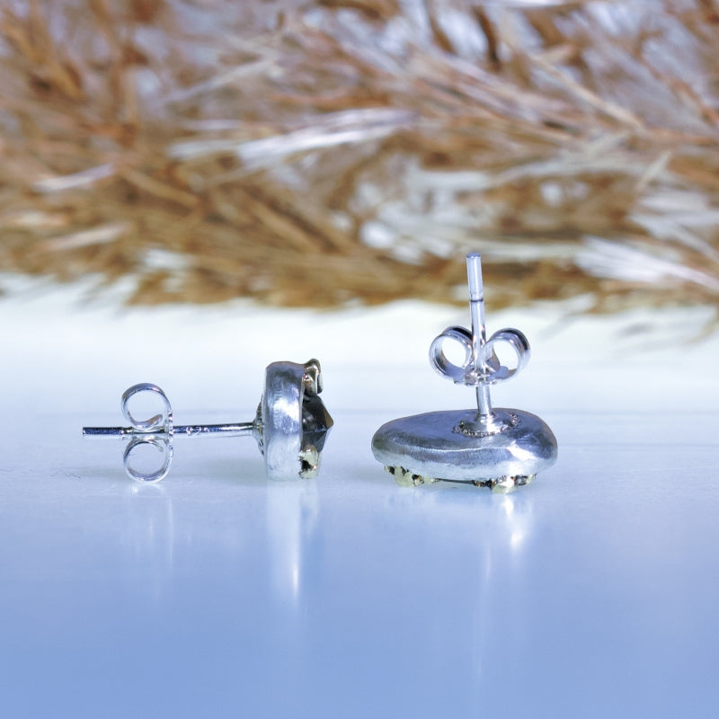 Stud earrings with teal tourmalines and gold dots