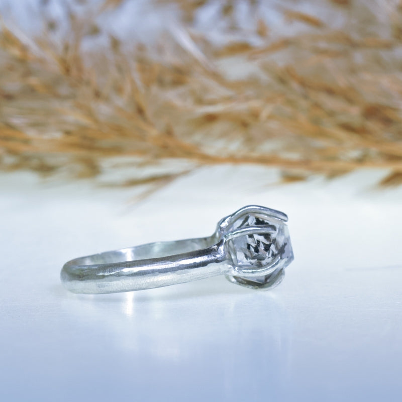 Ring with small Herkimer quartz