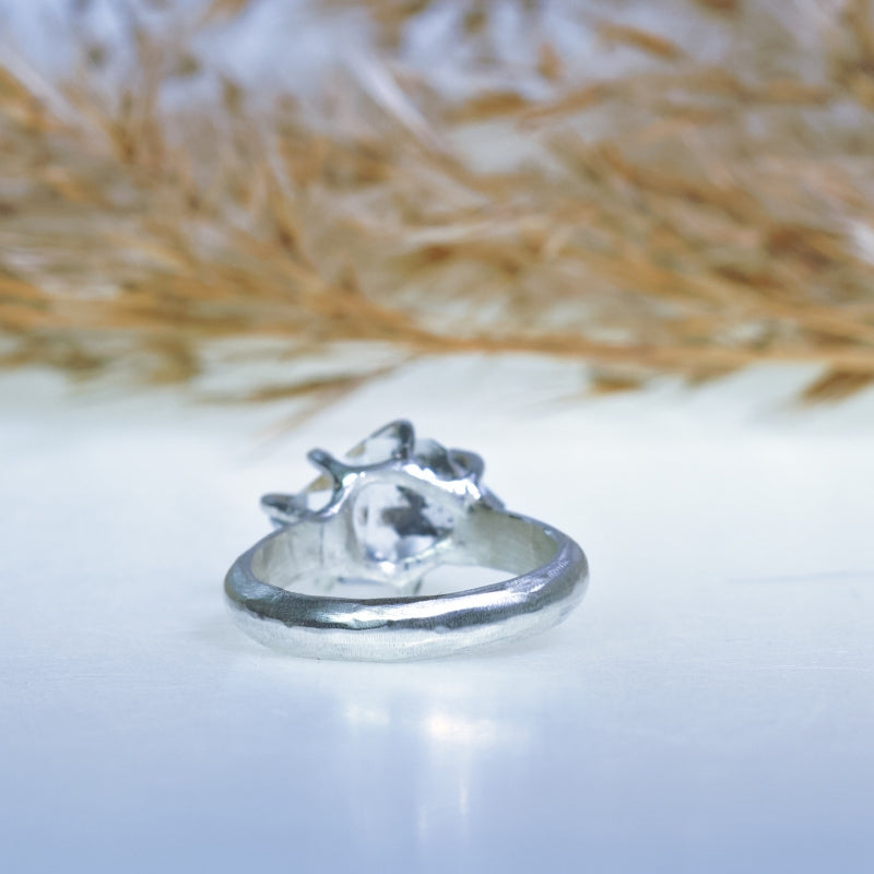Ring with small Herkimer quartz