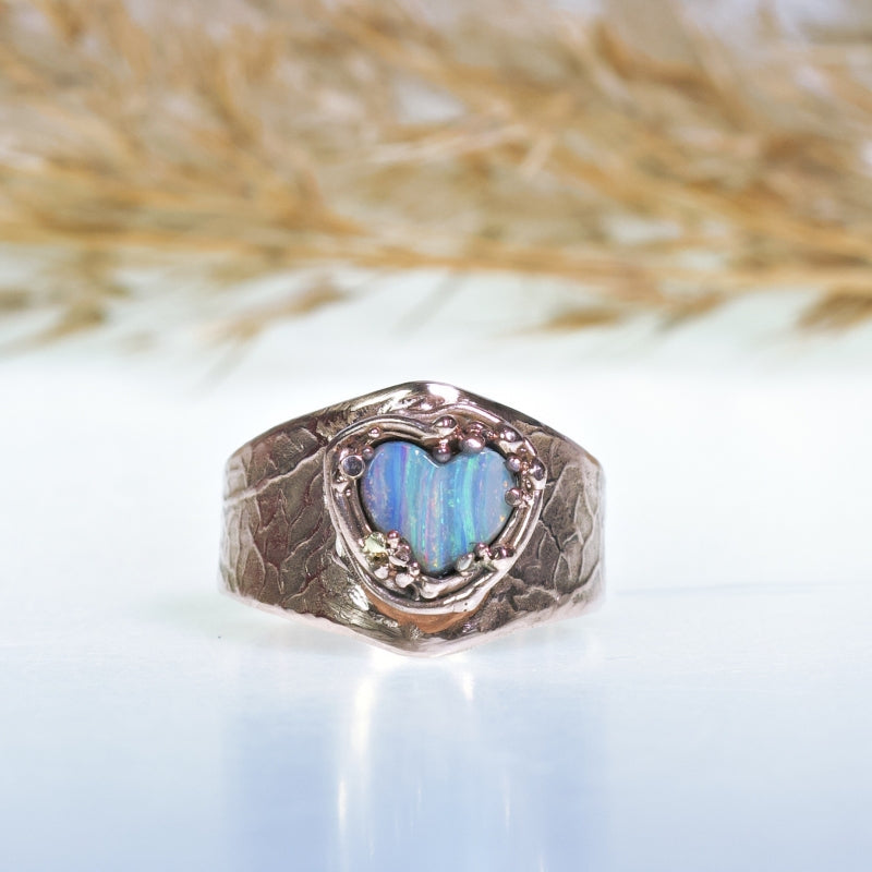 Rose gold ring with Heart Boulder opal
