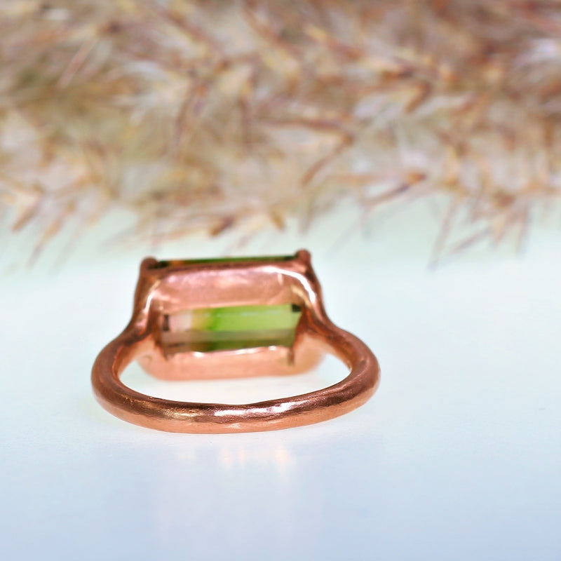 Rose gold ring with big bi-color tourmaline