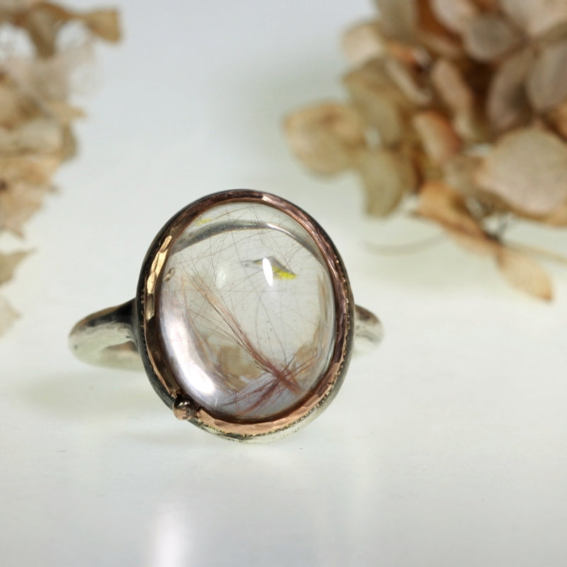 Ring with north - south setting gold rutile