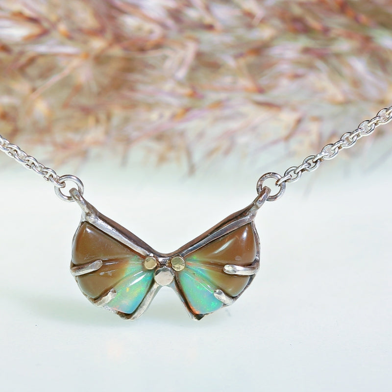 Necklace Butterfly with bi-color Ethiopian opal