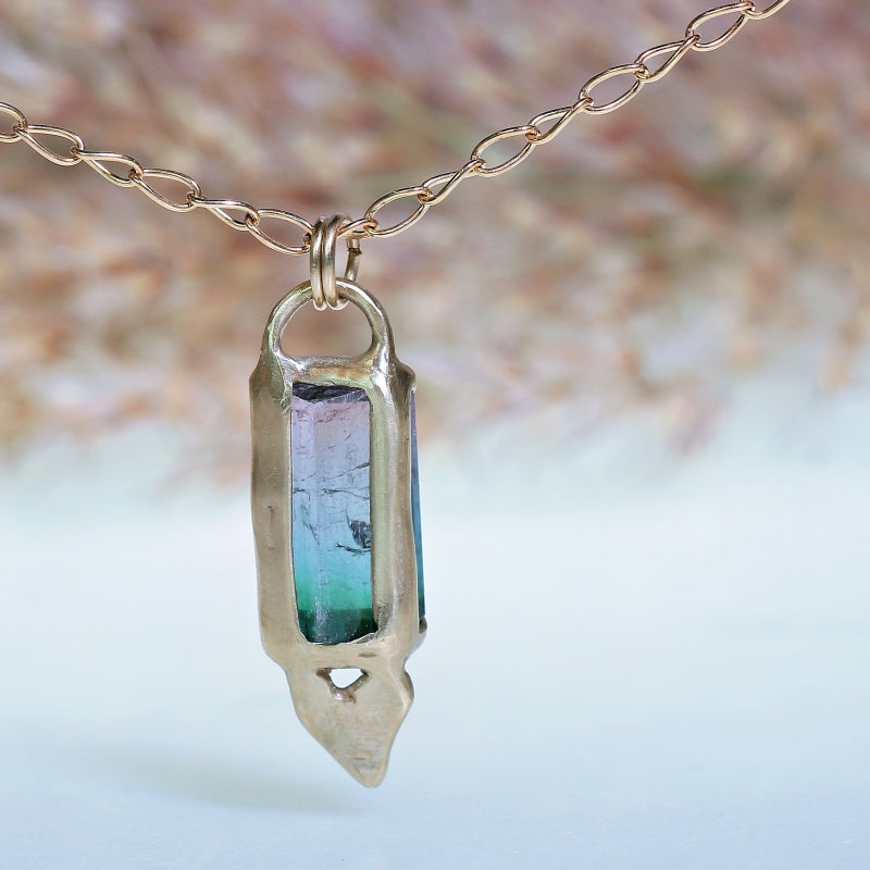 White gold necklace with tricolor tourmaline