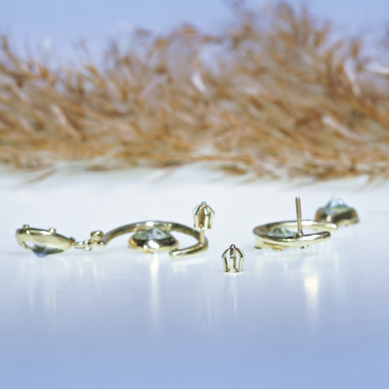 Gold earrings Half moon with aquamarines