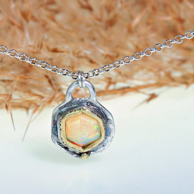 Necklace with hexagonal ethiopian opal