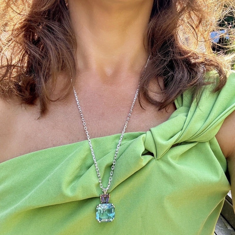 Necklace with blue topaz and amethyst