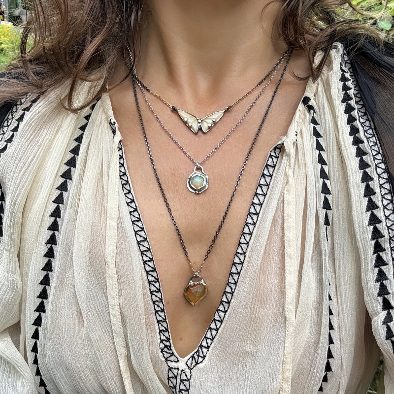 Necklace with hexagonal ethiopian opal