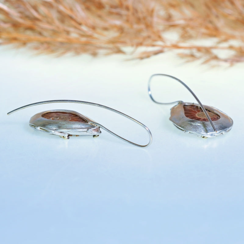 Earrings with ammonites with mother of pearl inlay