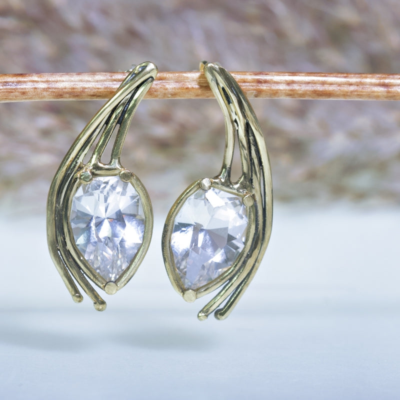 Gold stud earrings with danburite