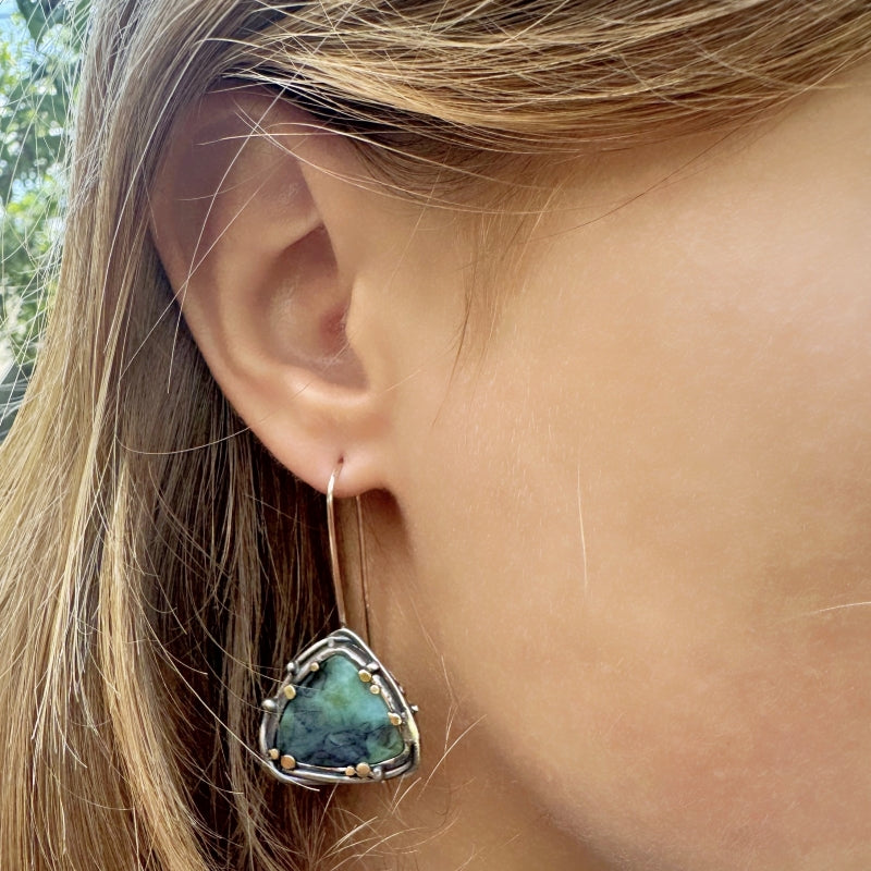 Earrings with Indonesian opalized wood