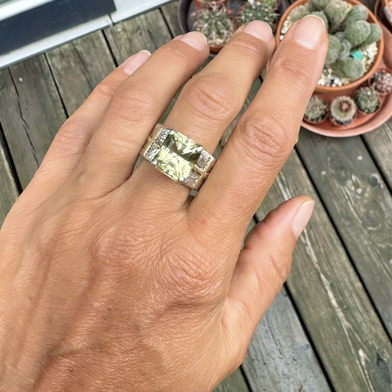 Ring with pale yellow citrine and wide band