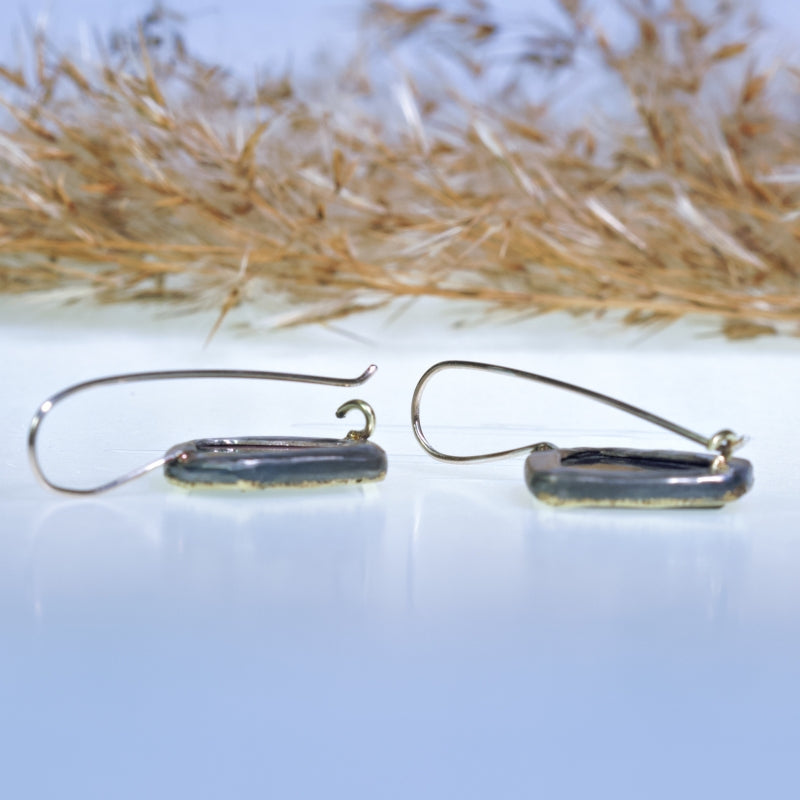 Earrings with green-pink geometric shape tourmalines