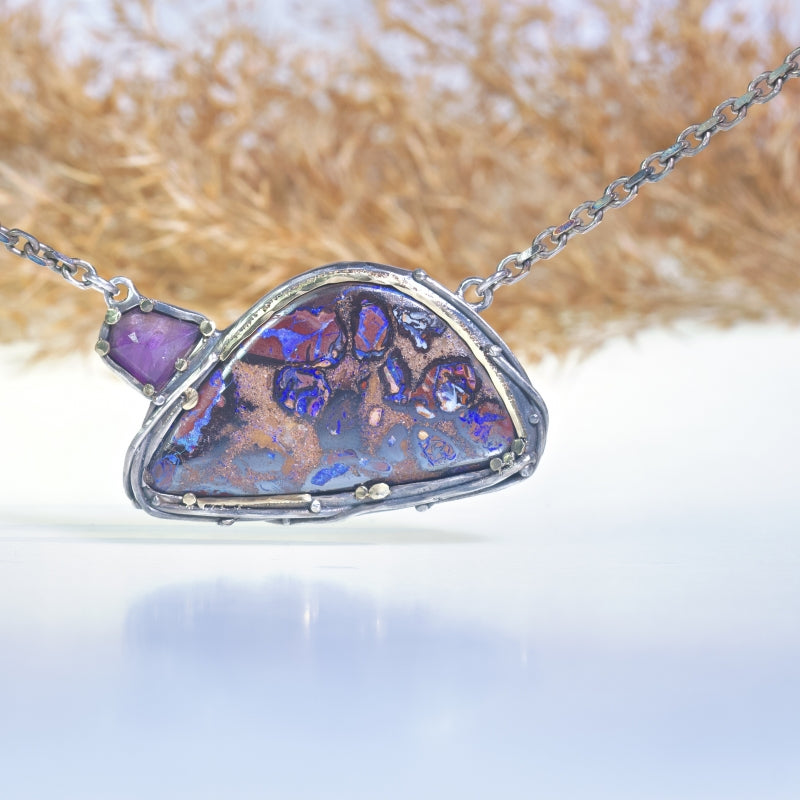 Necklace with big Koroit opal and hackmanite