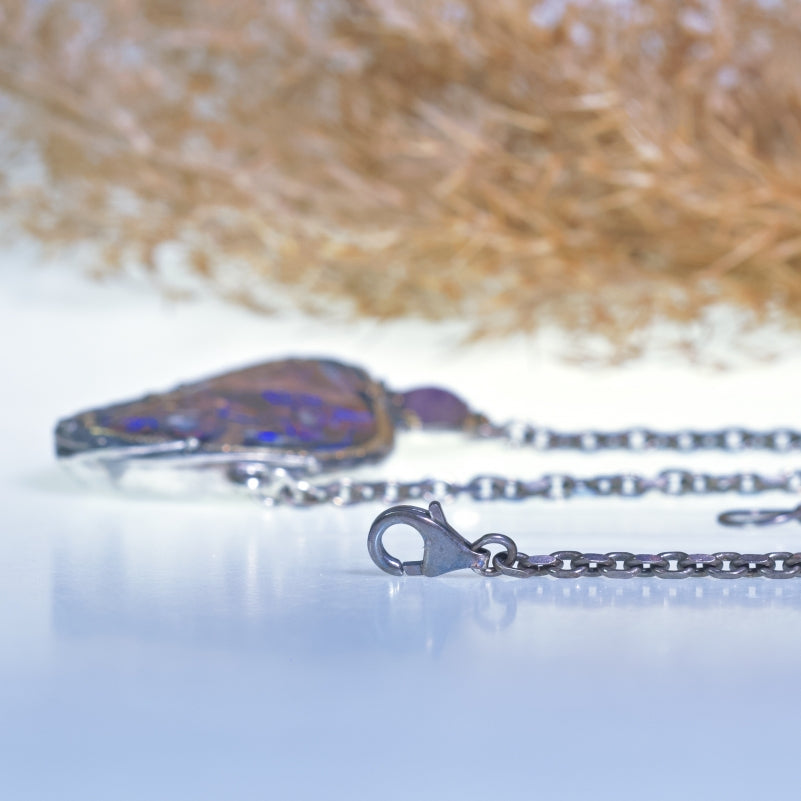 Necklace with big Koroit opal and hackmanite