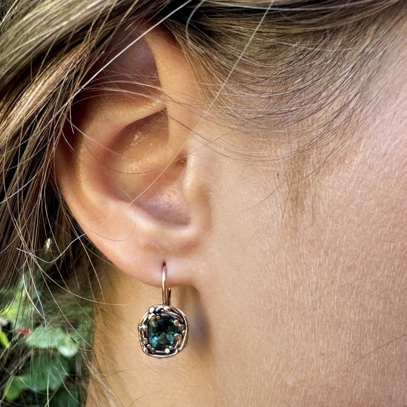 Rose gold hanging earrings with green tourmalines