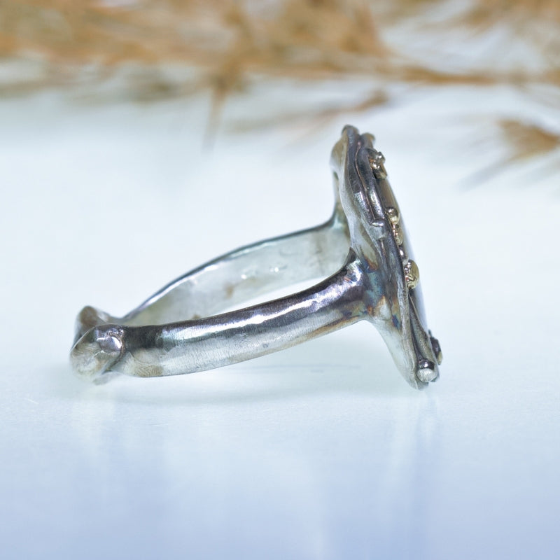 Ring with square Abalone shell