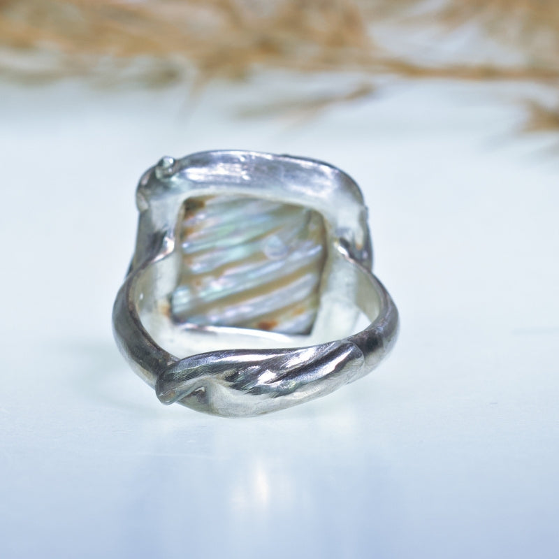 Ring with square Abalone shell