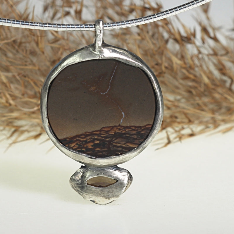 Necklace with Deschutes jasper and smoky quartz