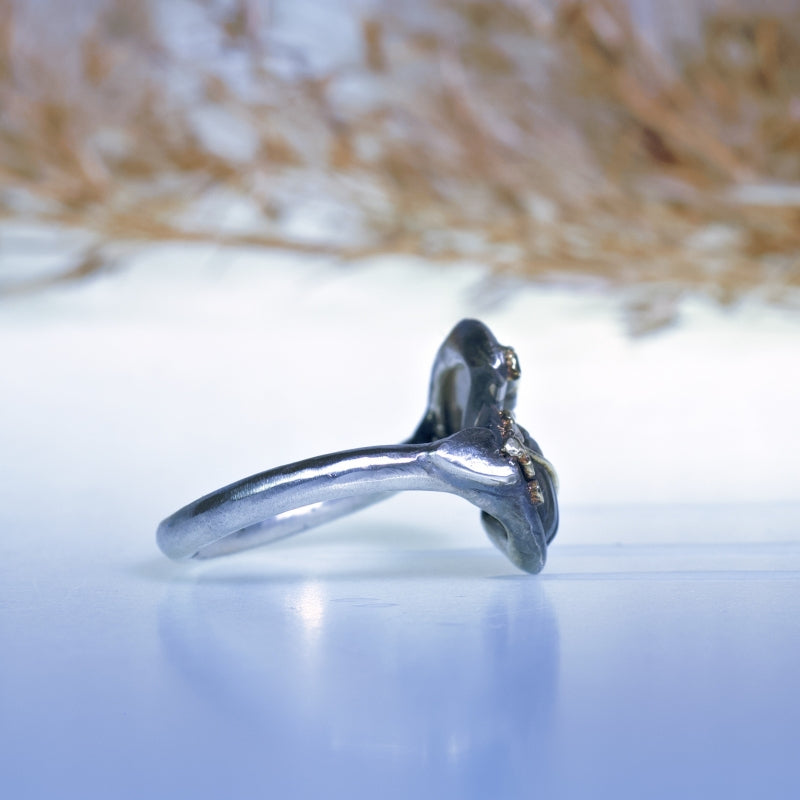Ring with two labradorite leaves
