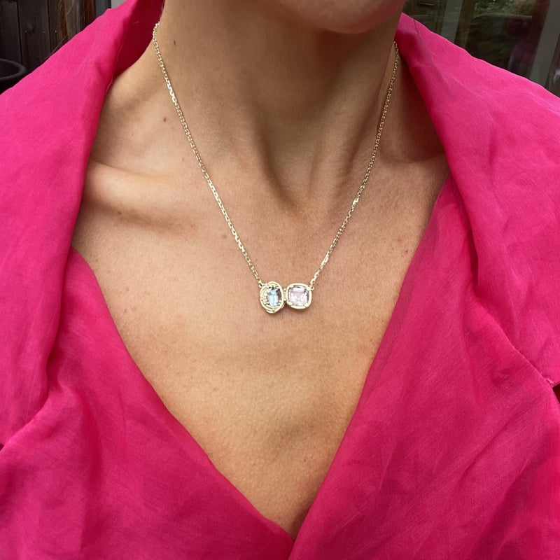 Gold necklace with morganite and aquamarine