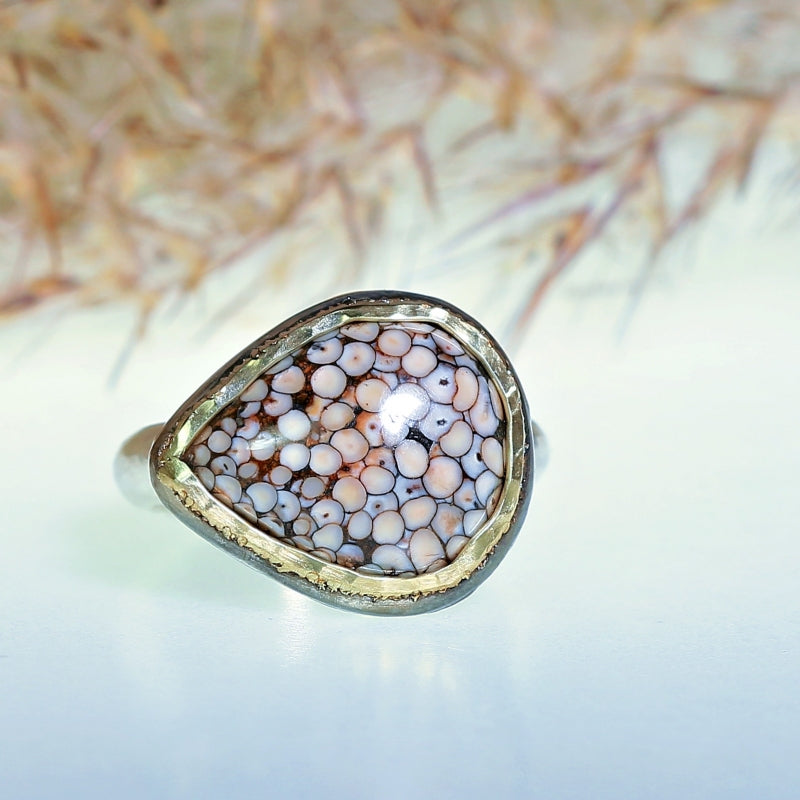 Ring with snake skin agate