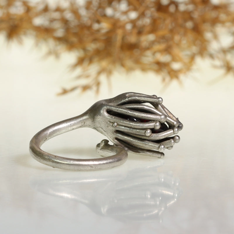 ring "flower bud" with bohemian garnet