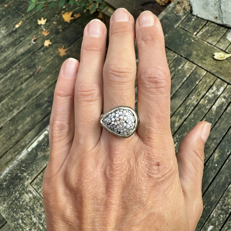Ring with snake skin agate