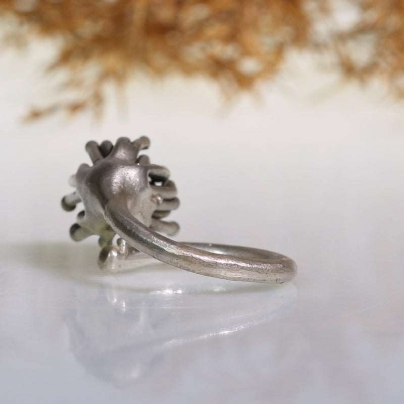 ring "flower bud" with bohemian garnet