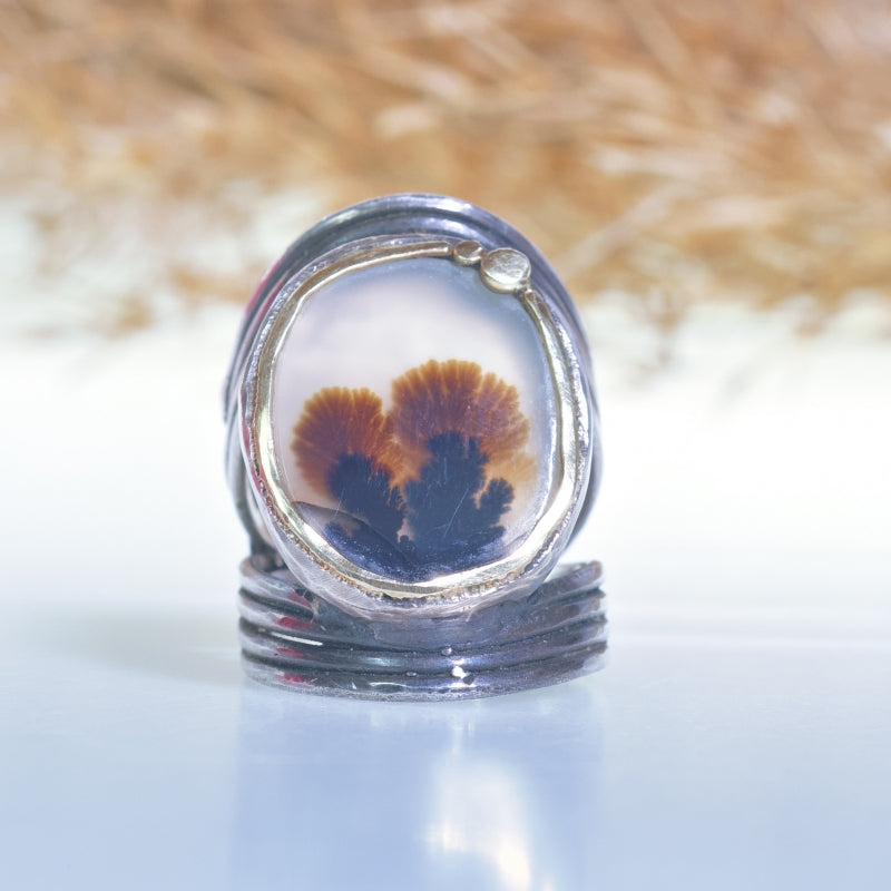 Ring with big dendritic agate