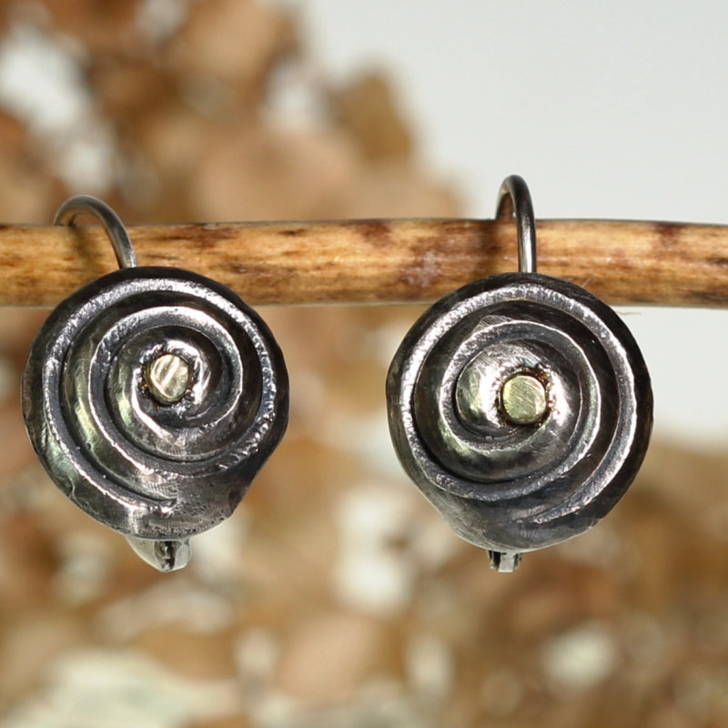 Hanging earrings spirals with gold dot
