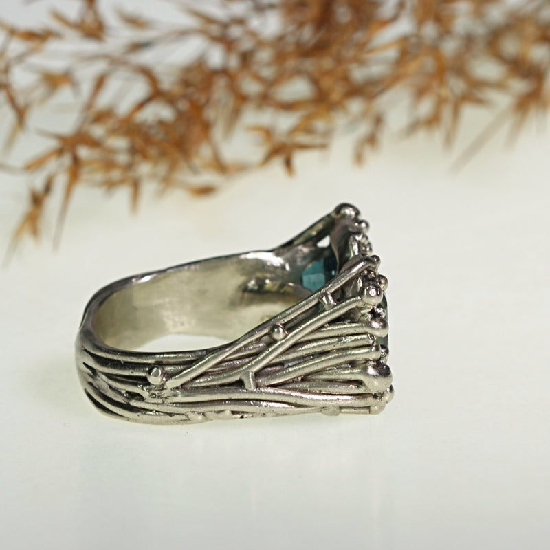 White Galaxy gold ring with two tourmalines