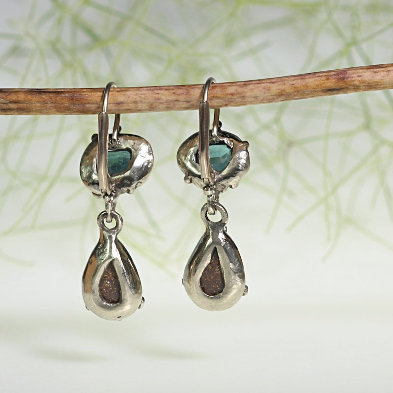 White gold earrings with opals and tourmalines