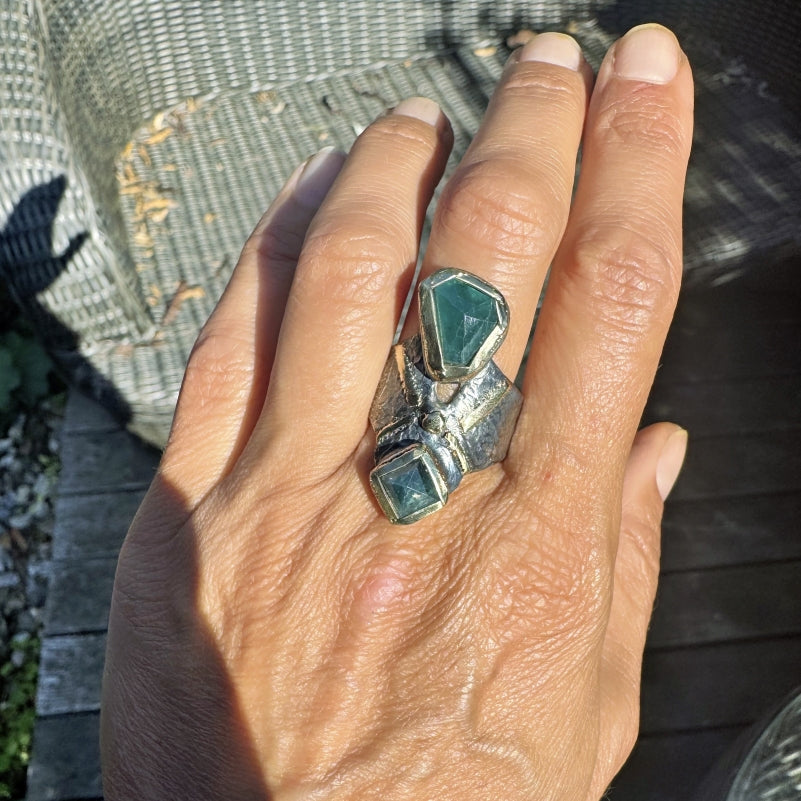 Wide ring with two grandidierites
